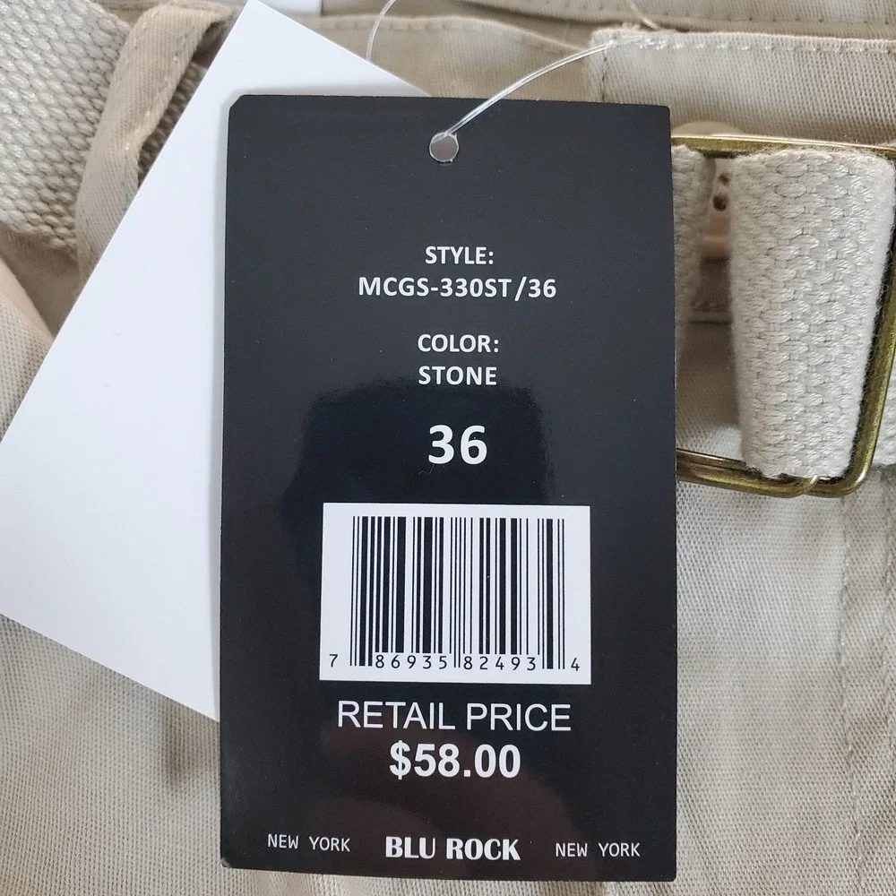 Blu Rock Men's Cargo Shorts Tan Size 36 Belted NWTGS 4 Way‎ Stretch Tiny Spot